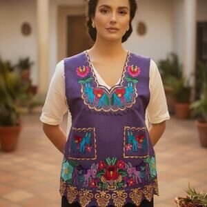Mexican Folkloric apron embroidered  one of a kind mexico todo corazon